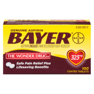 A pack of Bayer genuine aspirin tablets