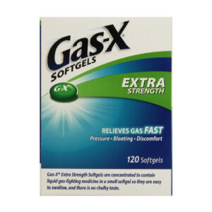 A pack of Gas X softgels is shown here