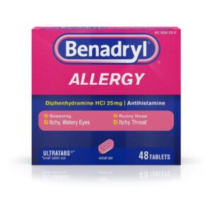 A pack of Benadryl allergy tablets