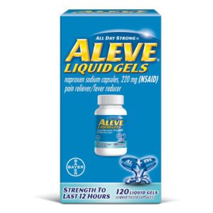 A bottle of Aleve all day strong pain reducing capsules