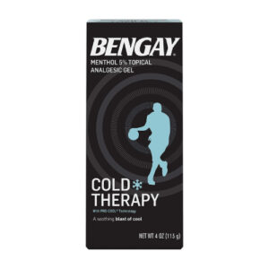 A bottle of Bengay cold therapy gel