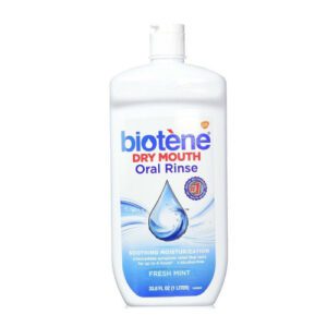 Bottle of Biotene dry mouth oral rinse