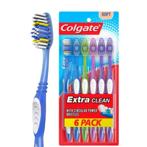 Six packs of Colgate extra clean toothbrush