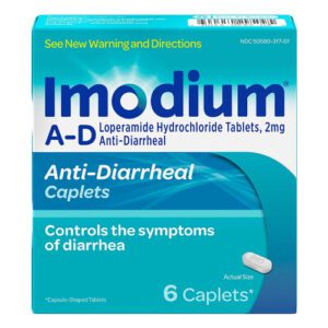 A pack of Imodium Anti Diarrheal caplets