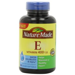 A bottle of Nature Made E vitamin tablets