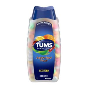 A bottle of Tums Antacid Assorted fruit