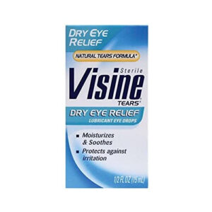 A pack of Visine Tears dry eyes relief
