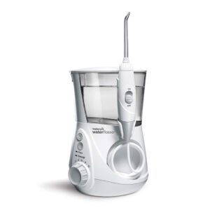 A white WaterPik flosser is shown here